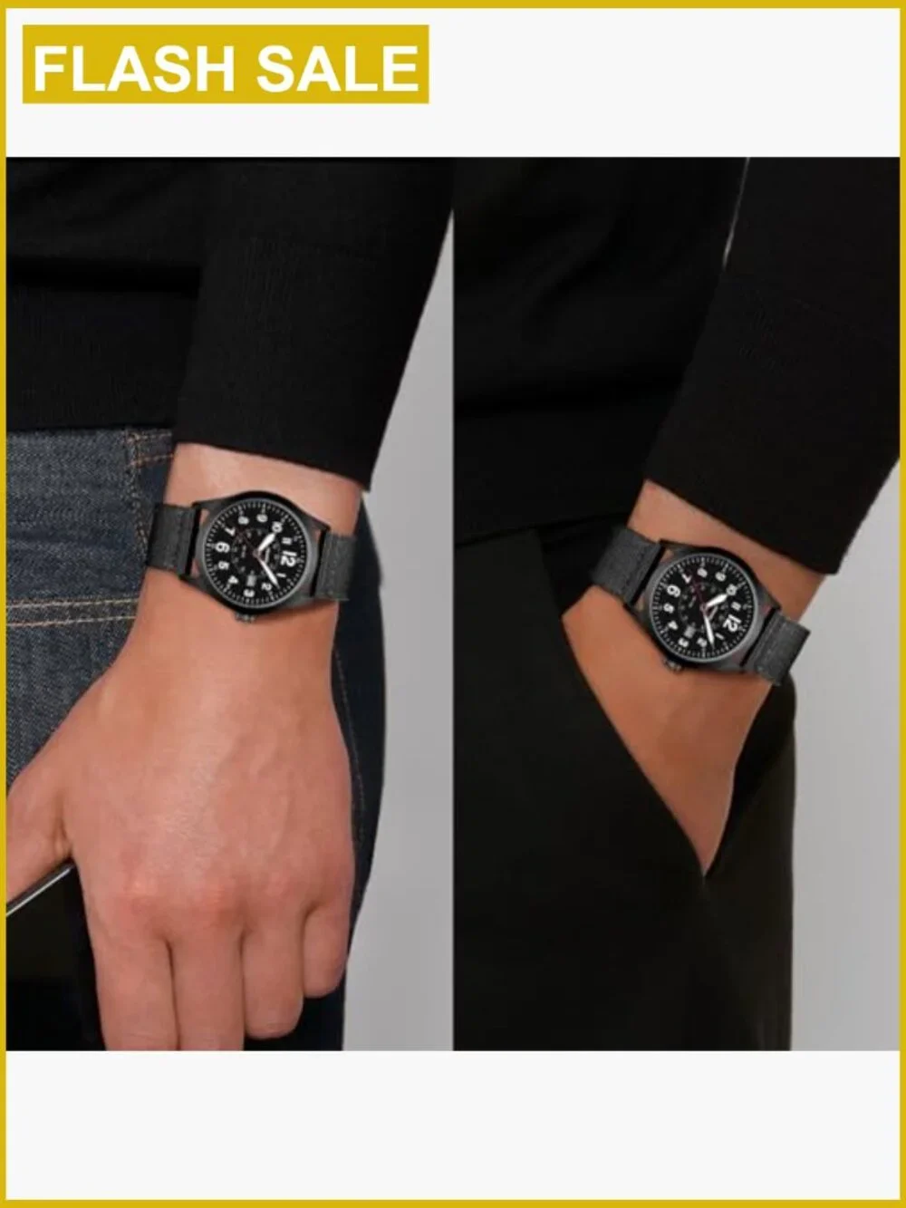Military Watch for Men Analog Quartz Nylon Strap Water Resistant Luminous Date